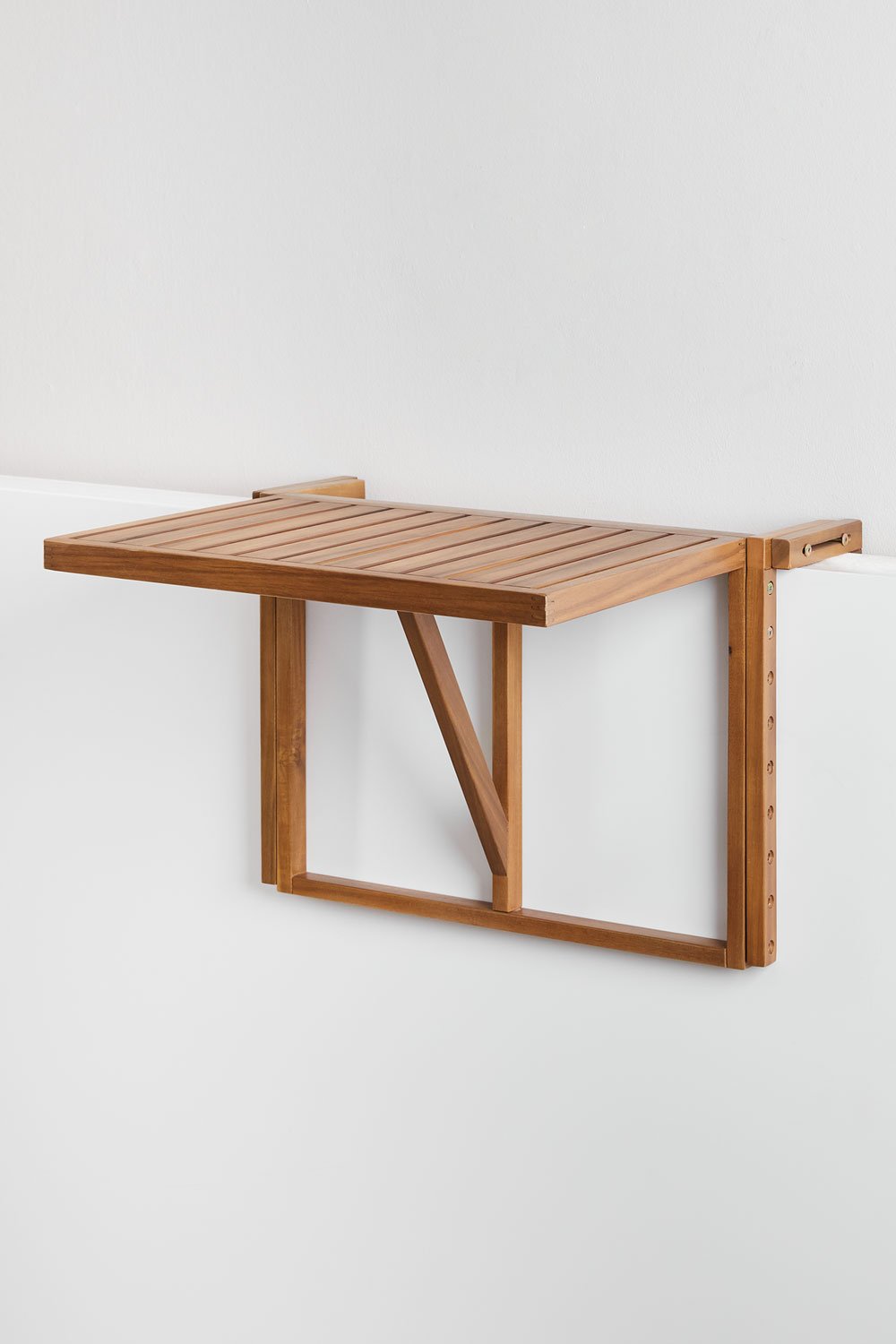 Tavolo da giardino rettangolare 65x60 cm sospeso e pieghevole in legno di acacia Delawer