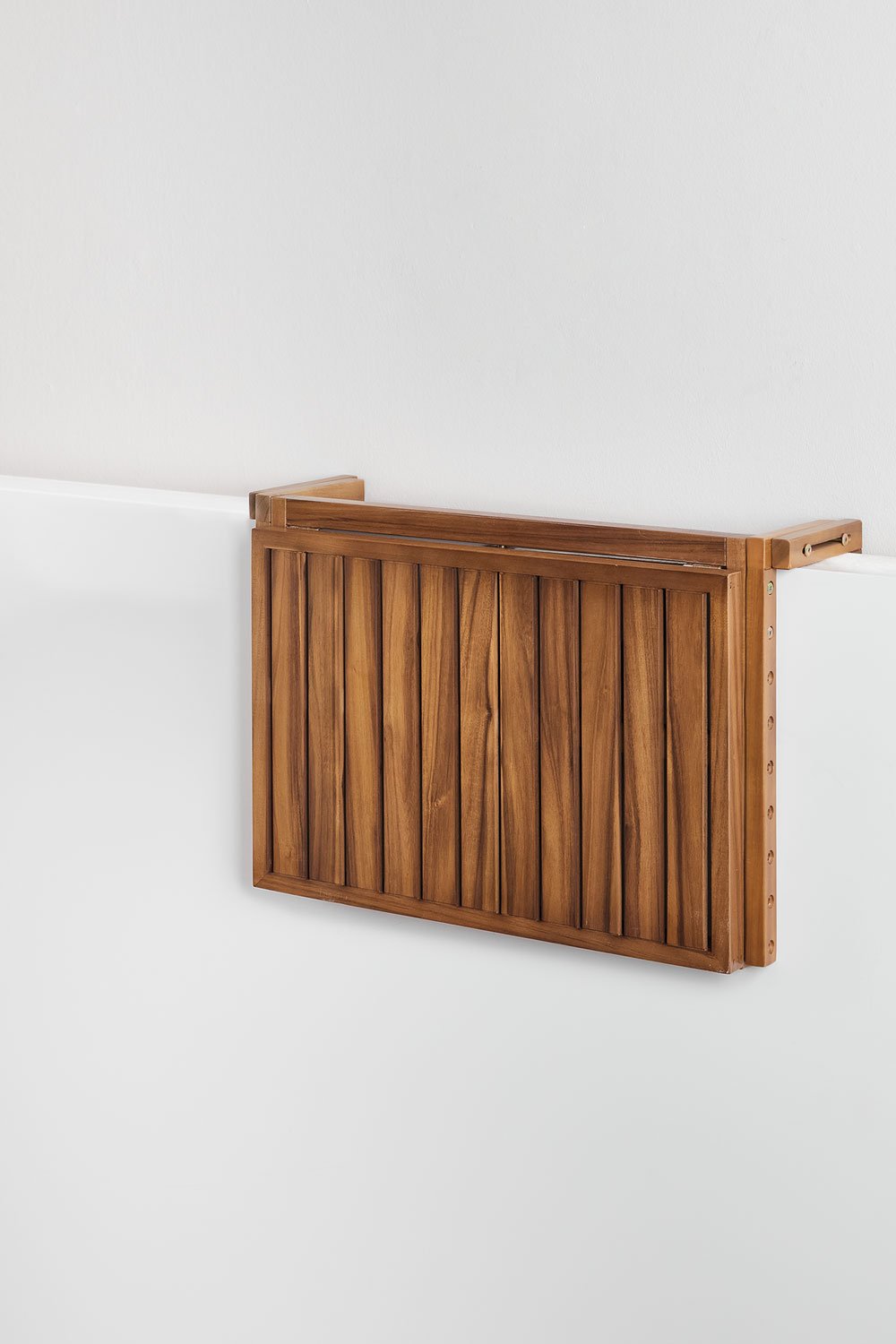 Tavolo da giardino rettangolare 65x60 cm sospeso e pieghevole in legno di acacia Delawer