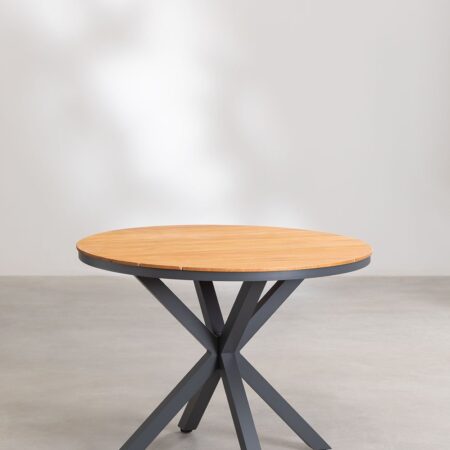 Tavolo da giardino rotondo in alluminio e legno di eucalipto Archer