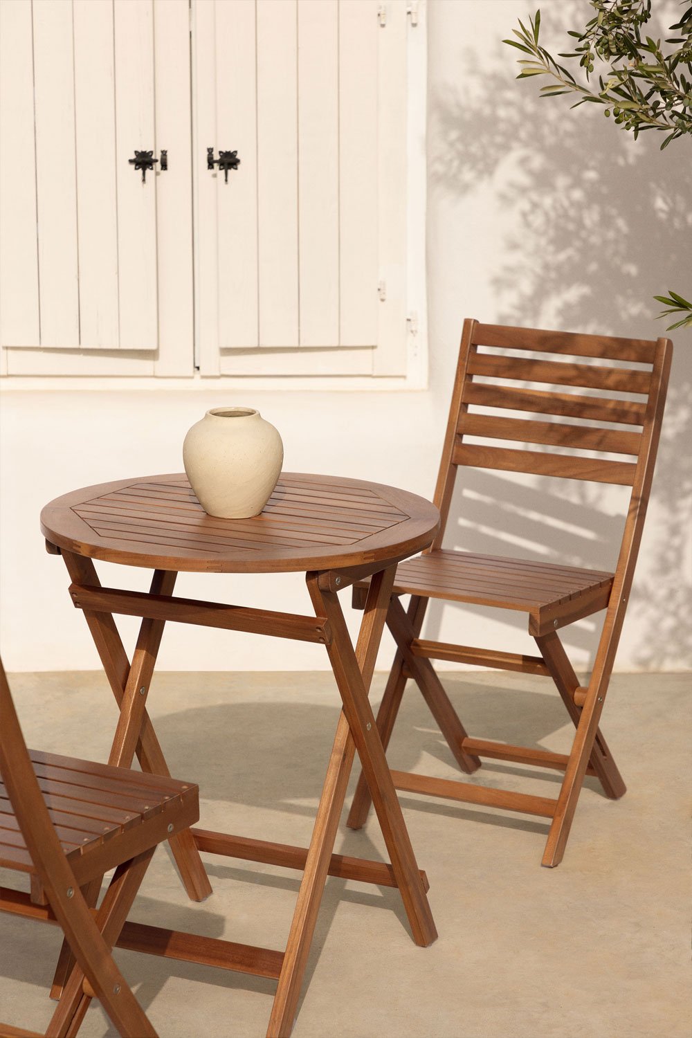 Tavolo da giardino rotondo Ø60 cm pieghevole in legno di acacia Delawer
