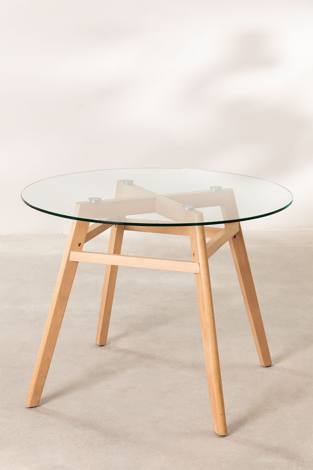 Tavolo da Pranzo Rotondo in Vetro e Legno di Faggio Scand Nordic