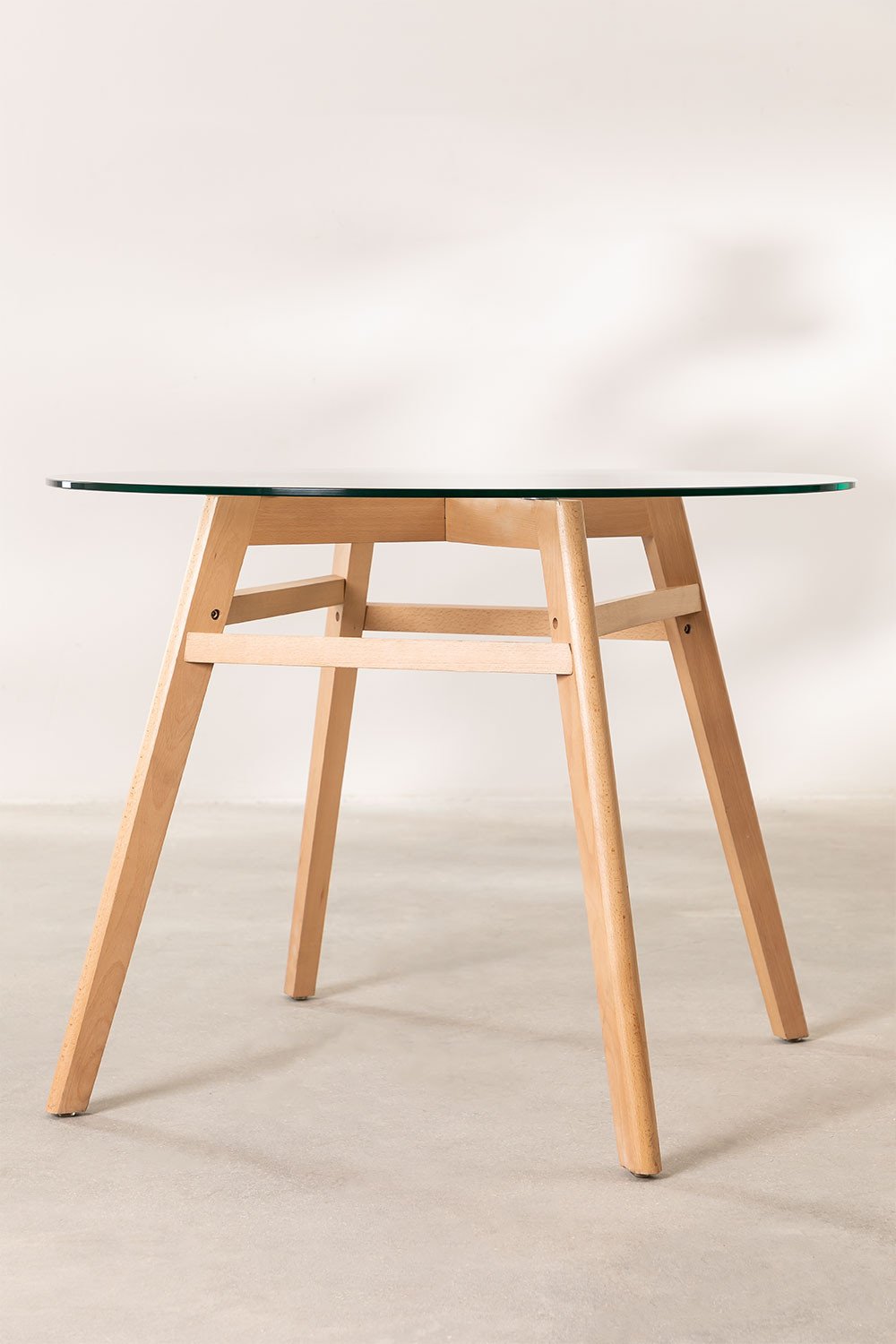Tavolo da Pranzo Rotondo in Vetro e Legno di Faggio Scand Nordic