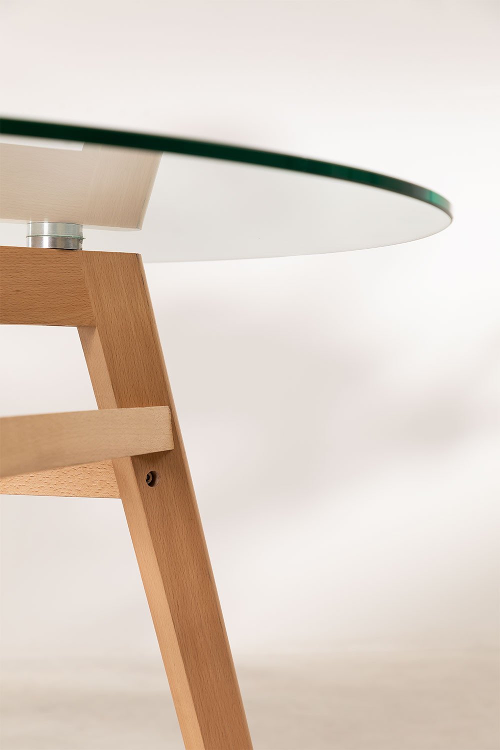 Tavolo da Pranzo Rotondo in Vetro e Legno di Faggio Scand Nordic