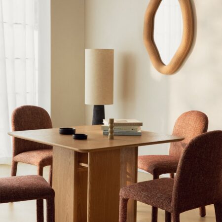 Tavolo da pranzo quadrato 100x100 cm in MDF e impiallacciatura di frassino Ginger