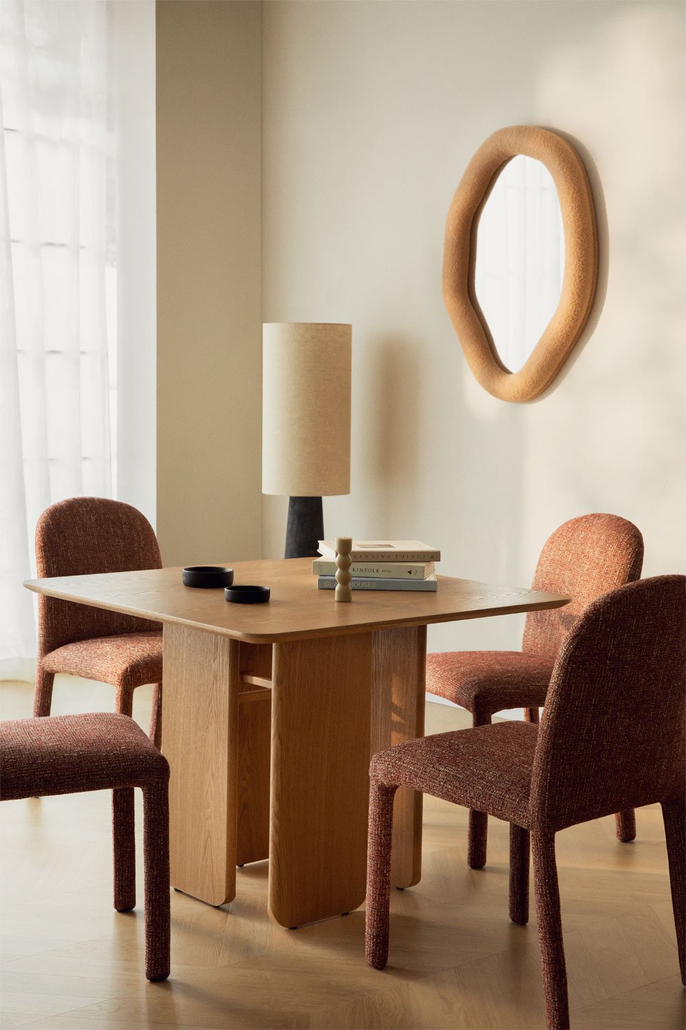 Tavolo da pranzo quadrato 100x100 cm in MDF e impiallacciatura di frassino Ginger