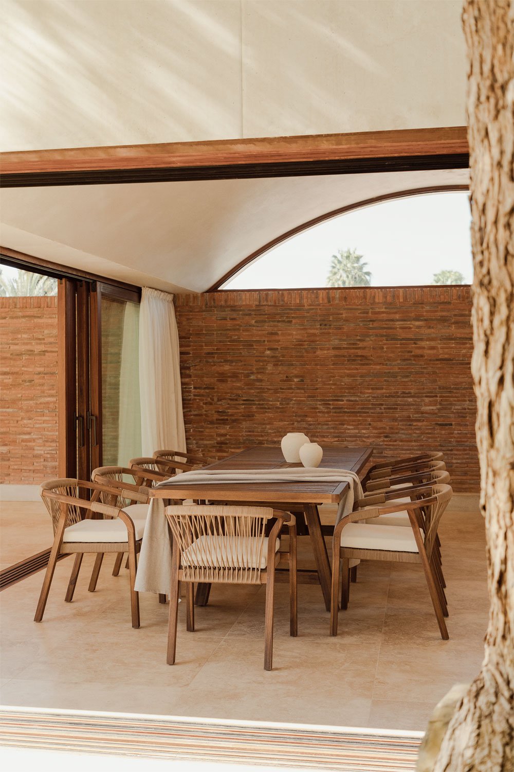 Tavolo da pranzo rettangolare 200-260-320x100 cm allungabile in legno di acacia Dubai