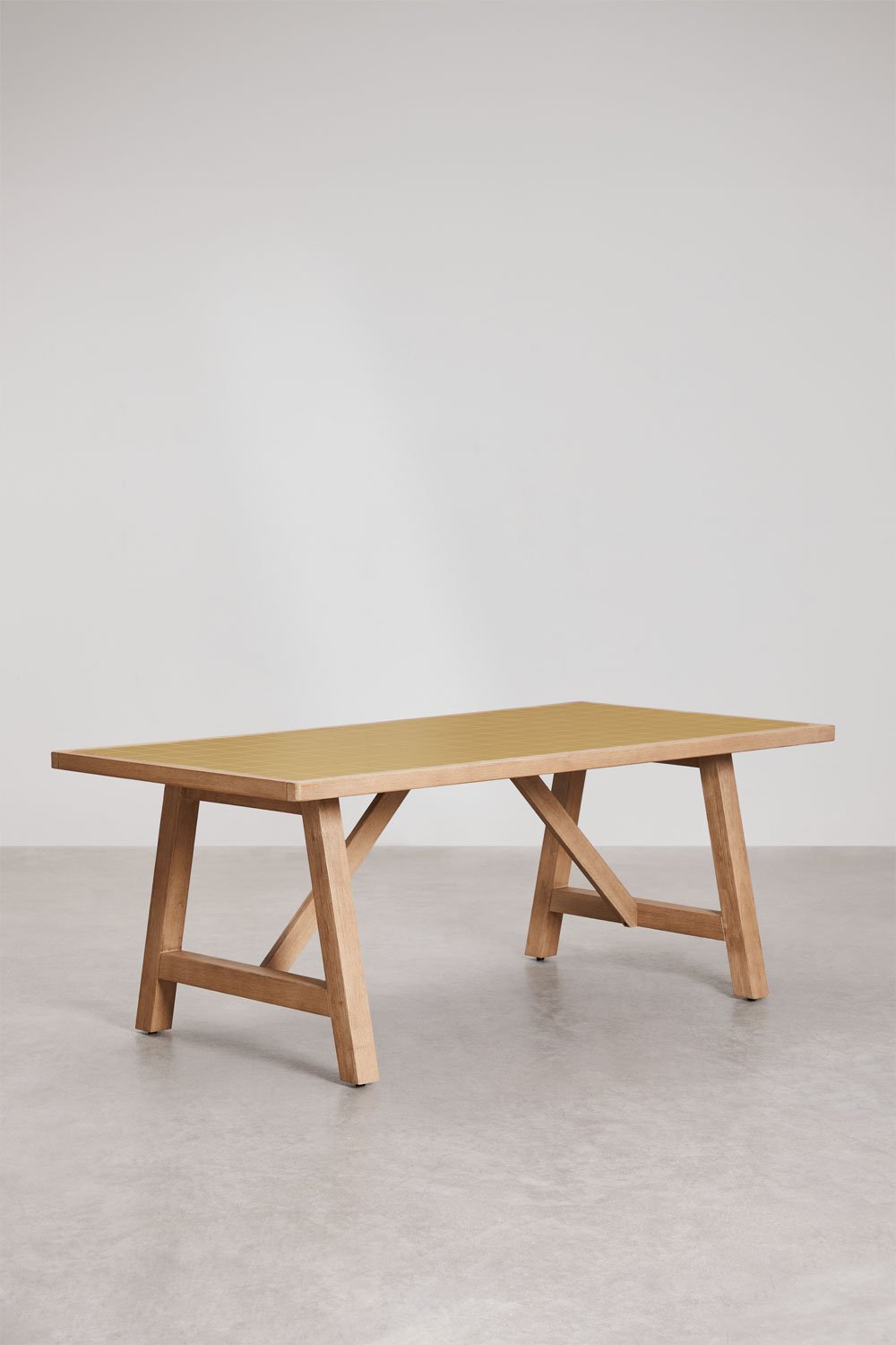 Tavolo da pranzo rettangolare 200x100 cm in legno di acacia e piastrelle Dubai