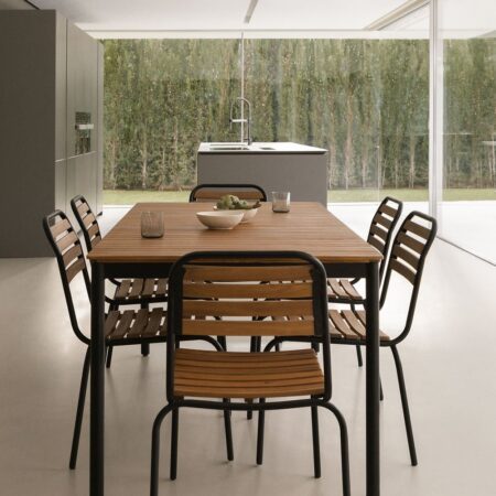 Tavolo da pranzo rettangolare in acciaio e legno di acacia (160x90 cm) Artus