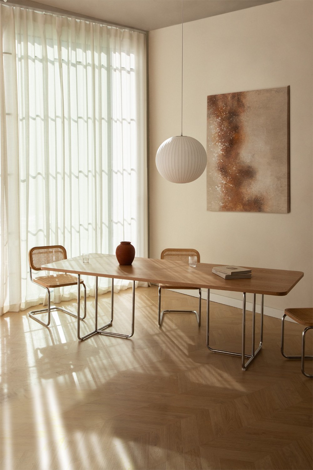 Tavolo da pranzo rettangolare in MDF e acciaio inox Tento