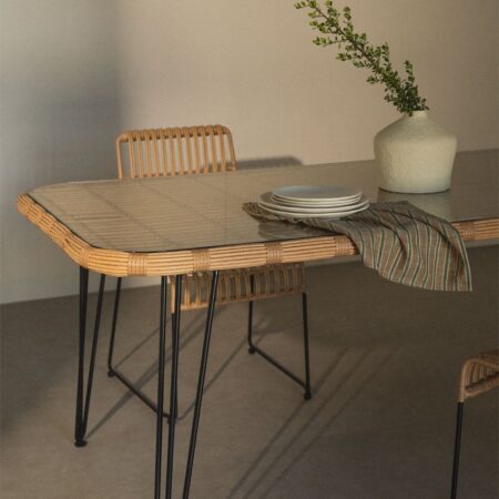Tavolo da Pranzo Rettangolare in Vimini Sintetico (180x90 cm) Leribert