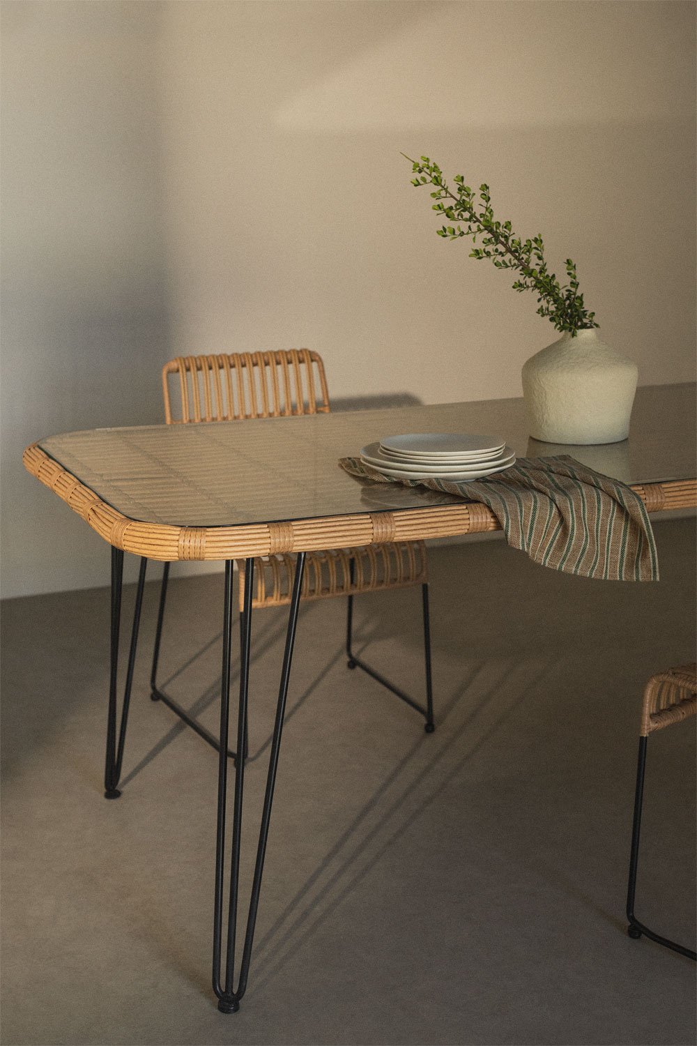 Tavolo da Pranzo Rettangolare in Vimini Sintetico (180x90 cm) Leribert