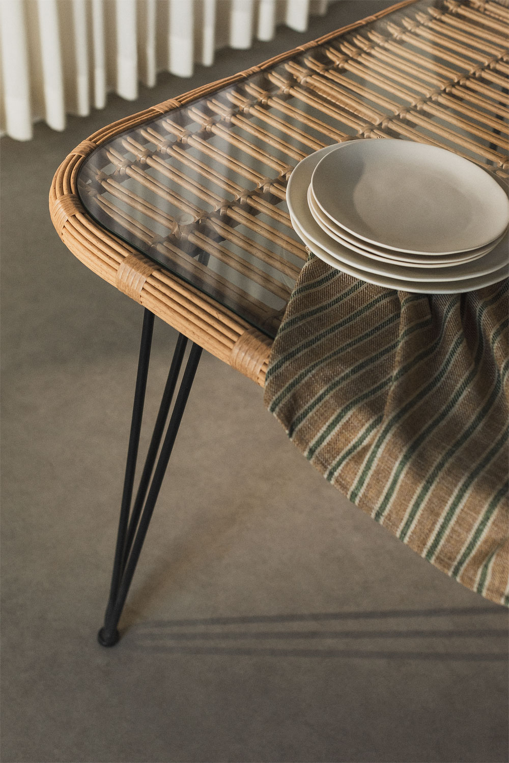 Tavolo da Pranzo Rettangolare in Vimini Sintetico (180x90 cm) Leribert