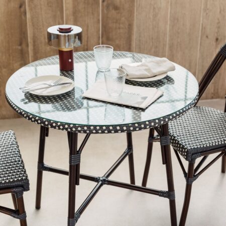 Tavolo da pranzo rotondo Brielle Bistro in alluminio e rattan sintetico (Ø80 cm)