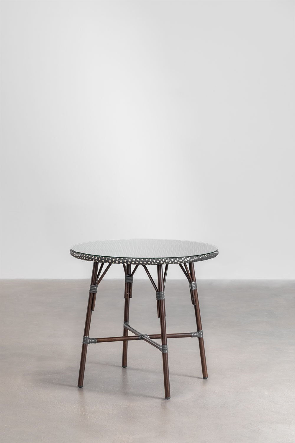 Tavolo da pranzo rotondo Brielle Bistro in alluminio e rattan sintetico (Ø80 cm)