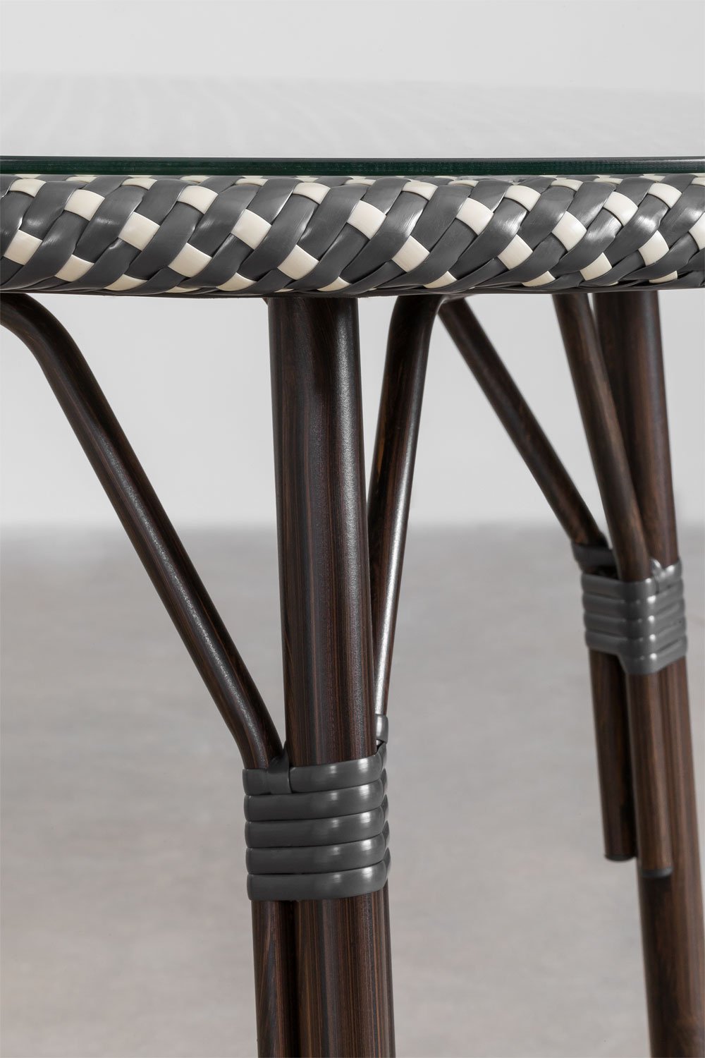 Tavolo da pranzo rotondo Brielle Bistro in alluminio e rattan sintetico (Ø80 cm)