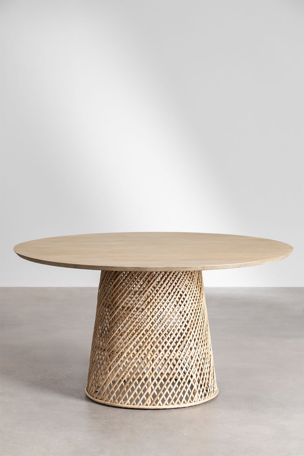 Tavolo da pranzo rotondo in legno di mango e rattan (Ø140 cm) Suzane
