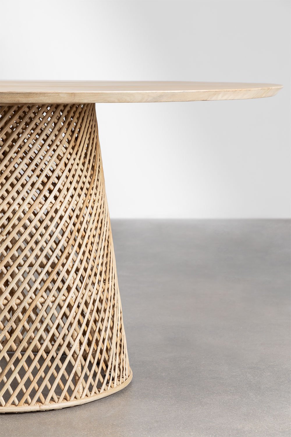 Tavolo da pranzo rotondo in legno di mango e rattan (Ø140 cm) Suzane