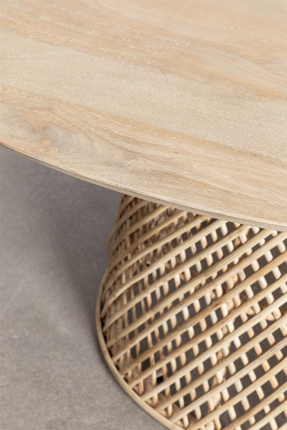 Tavolo da pranzo rotondo in legno di mango e rattan (Ø140 cm) Suzane