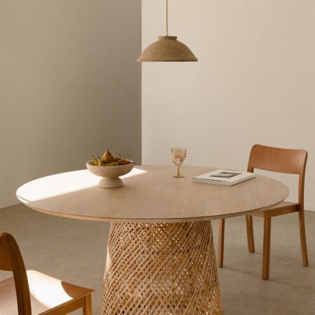 Tavolo da pranzo rotondo in legno di mango e rattan (Ø140 cm) Suzane