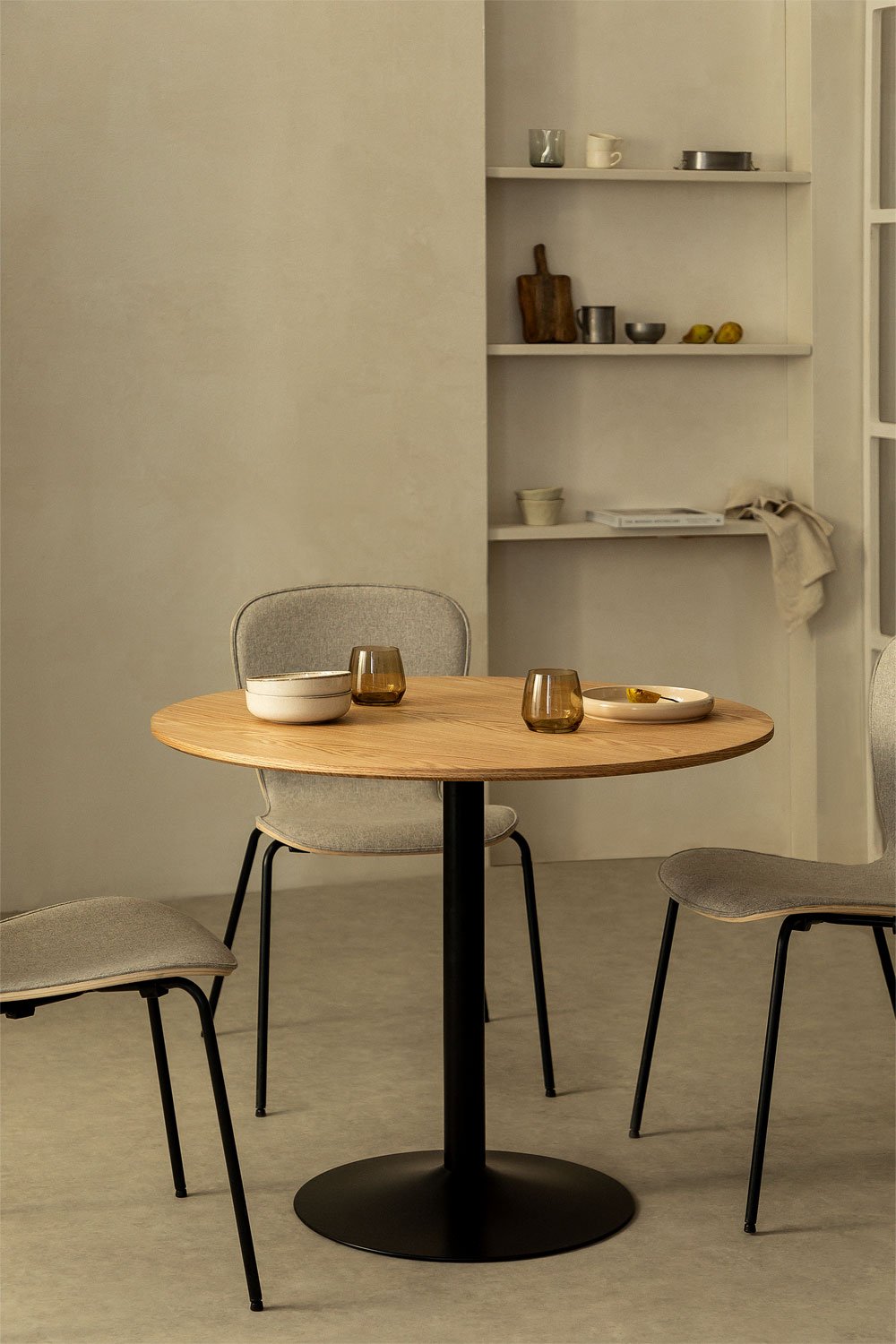 Tavolo da pranzo rotondo in MDF e metallo Yvetta