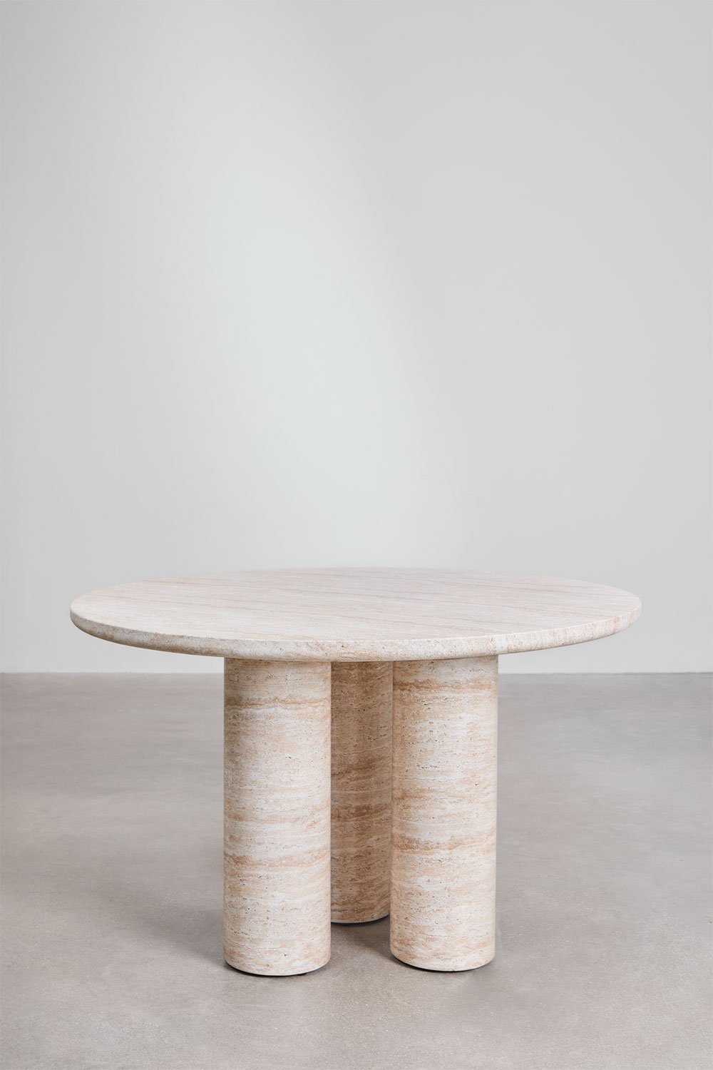 Tavolo da pranzo rotondo Ø120 cm in cemento effetto travertino Lourdes