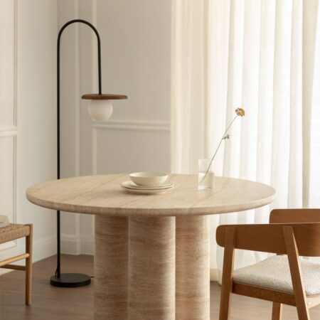 Tavolo da pranzo rotondo Ø120 cm in cemento effetto travertino Lourdes