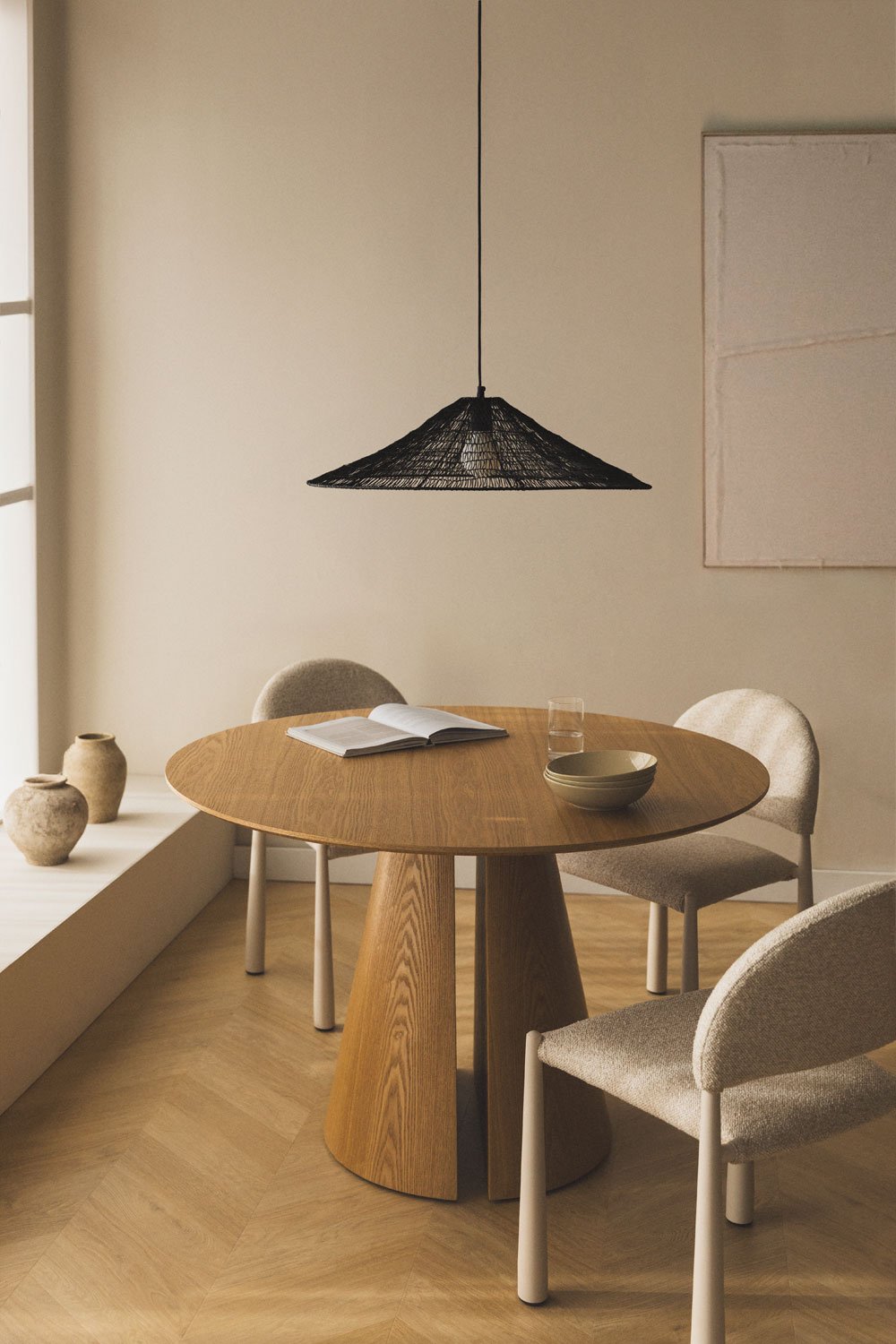 Tavolo da pranzo rotondo Ø120 cm in MDF e impiallacciatura di frassino Agnes