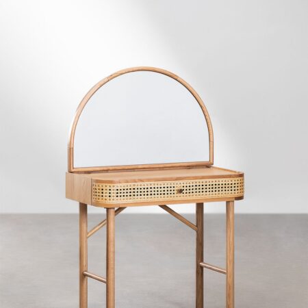 Toeletta impiallacciata in rovere con specchio Edwina