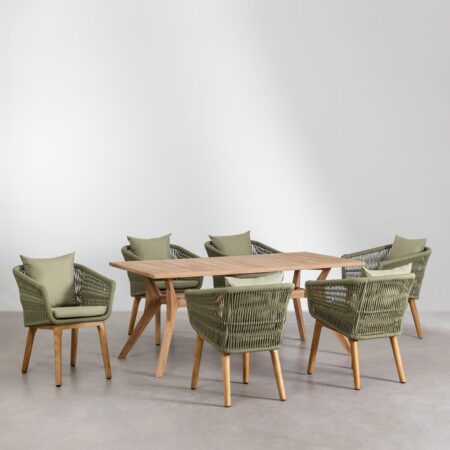 Set tavolo rettangolare in legno di teak Yolen (180x90 cm) e 6 sedie da pranzo Barker