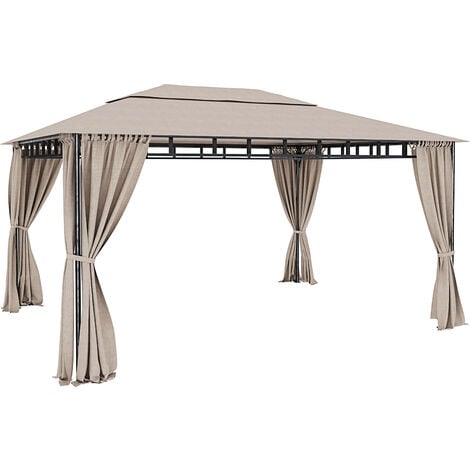 Gazebo Da Giardino 3 x 4 M Con Tende Laterali Richiudibili Struttura In Acciaio Robusto Copertura Impermeabile 180 g/m² Con 4 Teli Laterali Esterno Giardino Piscina Fiere Ombreggiante Privacy Ecrù