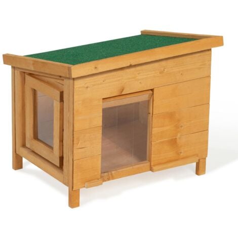 Casetta per gatti in legno con porta a doghe