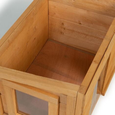 Casetta per gatti in legno con porta a doghe