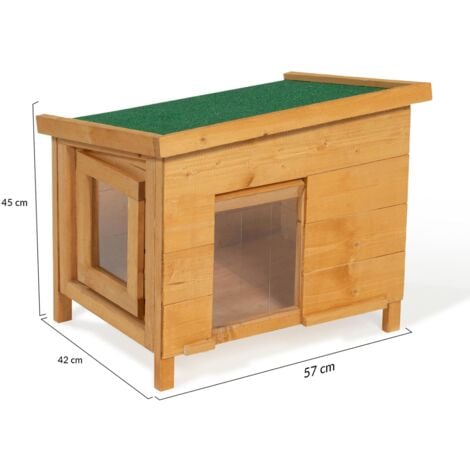 Casetta per gatti in legno con porta a doghe