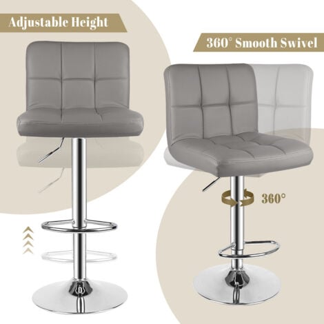 2 x Sgabelli da Bar Moderni Girevoli Bigzzia Sedia Cucina Alta con Schienale in Simipelle e Poggiapiedi, sgabello da cucina Regolabile e Girevole, 44 x 50 x (91-144) cm, Grigio