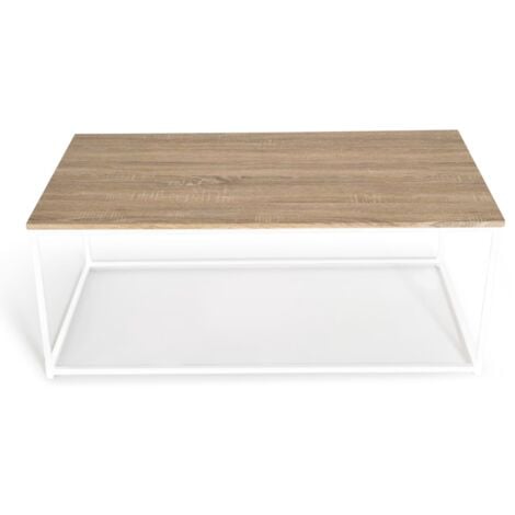 Tavolino 113 cm legno e metallo bianco, design industriale DETROIT