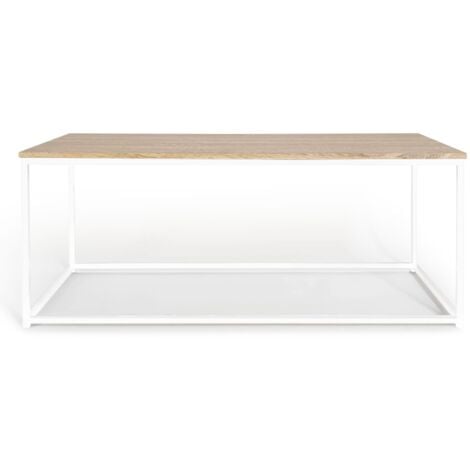 Tavolino 113 cm legno e metallo bianco, design industriale DETROIT