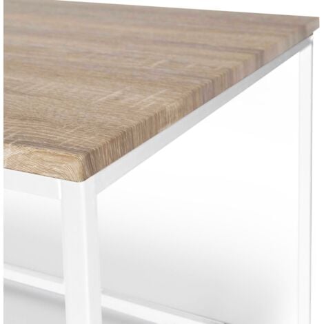 Tavolino 113 cm legno e metallo bianco, design industriale DETROIT