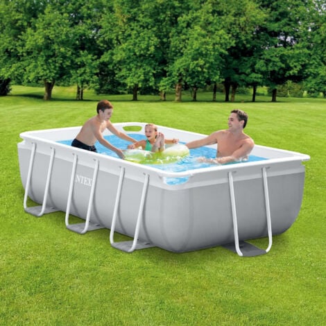 Intex 26784NP – Piscina Fuori Terra Prisma Frame Rettangolare, Pompa Filtro 2006 L/h, Scaletta, 3539 L, Acciaio e PVC, Grigio, 300x175x80 cm
