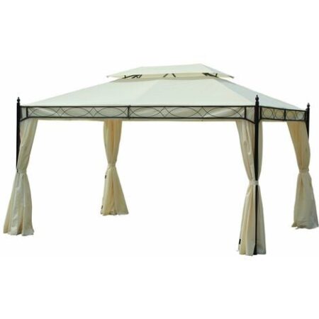 Outsunny Gazebo da Giardino 3x4m con 4 Tende Laterali e Doppio Tetto Crema