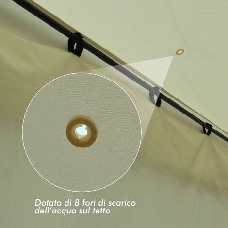 Outsunny Gazebo da Giardino 3x4m con 4 Tende Laterali e Doppio Tetto Crema