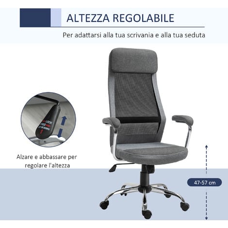 Vinsetto Sedia da Ufficio Ergonomica Girevole, Dondolamento e Altezza Regolabile