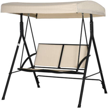 Outsunny Dondolo a 2 Posti da Giardino con Tettuccio Regolabile Beige