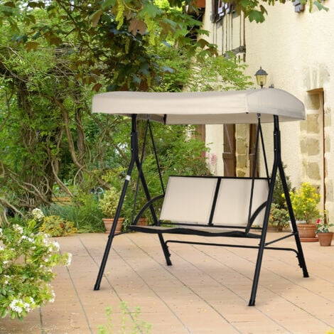 Outsunny Dondolo a 2 Posti da Giardino con Tettuccio Regolabile Beige