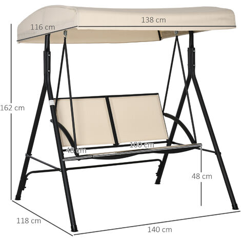 Outsunny Dondolo a 2 Posti da Giardino con Tettuccio Regolabile Beige