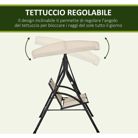 Outsunny Dondolo a 2 Posti da Giardino con Tettuccio Regolabile Beige