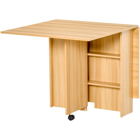 HOMCOM Tavolo Pieghevole con Ruote e 2 Ribalte Multiuso Casa e Ufficio in Legno