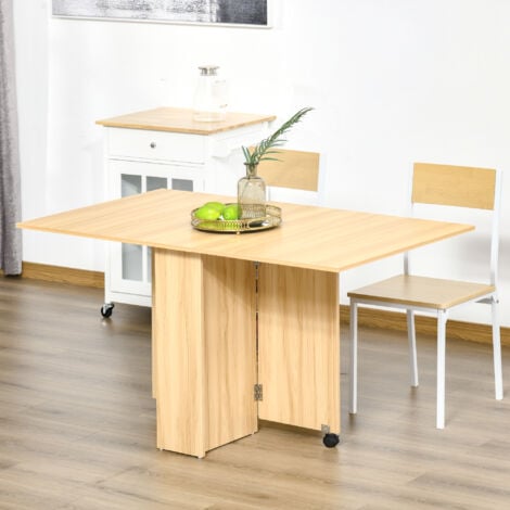 HOMCOM Tavolo Pieghevole con Ruote e 2 Ribalte Multiuso Casa e Ufficio in Legno