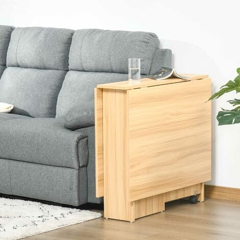 HOMCOM Tavolo Pieghevole con Ruote e 2 Ribalte Multiuso Casa e Ufficio in Legno
