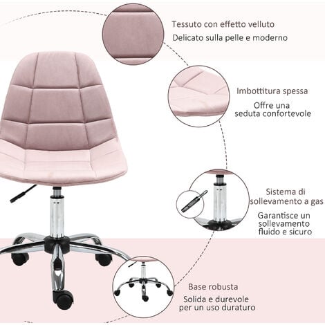 Vinsetto Sedia Girevole per Ufficio Design Ergonomico e Regolabile Rosa