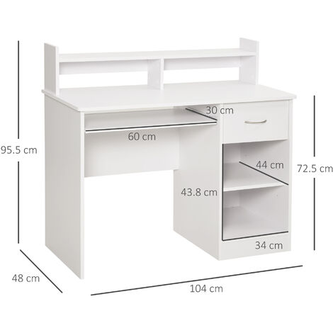 HOMCOM Scrivania Compatta Computer in Legno Bianco Ripiano Tastiera Estraibile
